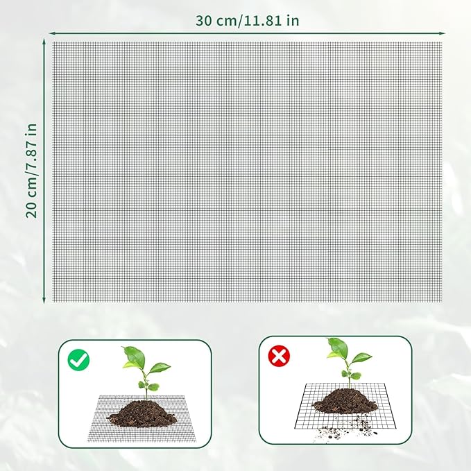 15 PCS Flower Pot Hole Mesh Screens, 11.8” x 7.8” Squares Rigid Polyethylene Garden's Drainage Mesh Hole Pads, DIY Bonsai Pot Pads for Pots Flower Pot Bottoms Grid Keep Soil from Flowing Away