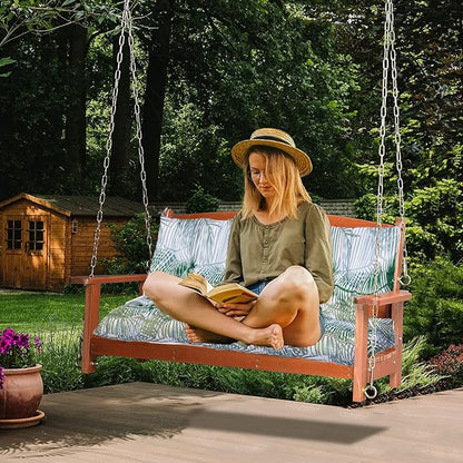 Swing Replacement Cushions with Backrest, 2 or 3 Seater Waterproof Non-Slip Overstuffed Swing Pad, Indoor/Outdoor Bench Cushion for Porch Chair Swings Garden Furniture (Flower color2, 40 * 71 in)
