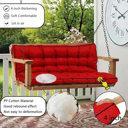 Porch Swing Cushion Three Seat, Waterproof Swing Cushions Replacement with Backrest, Outdoor Garden Furniture Patio 4" Thickened Cushions with Ties (Red, 40 x 55in)