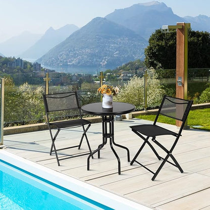 S AFSTAR 3-Piece Bistro Set for Outdoor Yard Garden Park, Round Table with 2 Folding Chairs Patio Furniture Set (Classic Black)