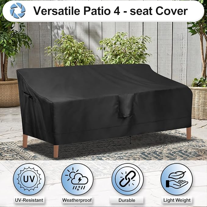 OutdoorLines Outdoor Waterproof Patio 4-Seater Couch Cover - UV Resistant Patio Sofa Furniture Covers Weatherproof Heavy Duty Glider Covers for Outdoor Furniture, 104Wx32.5Dx33H Inches, Black