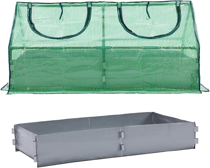 BPS 6x3x3 FT Raised Garden Bed with Green PE Cover, Portable Mini Greenhouse with 2 Zipper Windows for Patio, Garden, Yard