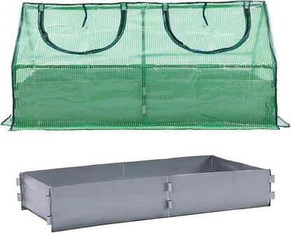 BPS 6x3x3 FT Raised Garden Bed with Green PE Cover, Portable Mini Greenhouse with 2 Zipper Windows for Patio, Garden, Yard