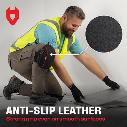 NoCry Flooring Knee Pads for Men with Extra-Wide Gel & Thick Foam Cushion — Floor-Safe Anti-Slip Leather Kneepads for Construction Work with Reinforced Adjustable Straps and Military-Grade Rivets