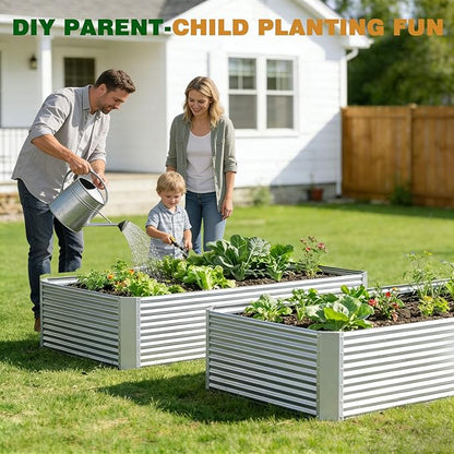 2 Pack 4x2x1.4 ft Galvanized Steel Raised Garden Bed, Extra-Deep Metal Planter Box for Vegetables, Herbs, and Flowers, Rust-Resistant for Backyard and Balcony Use