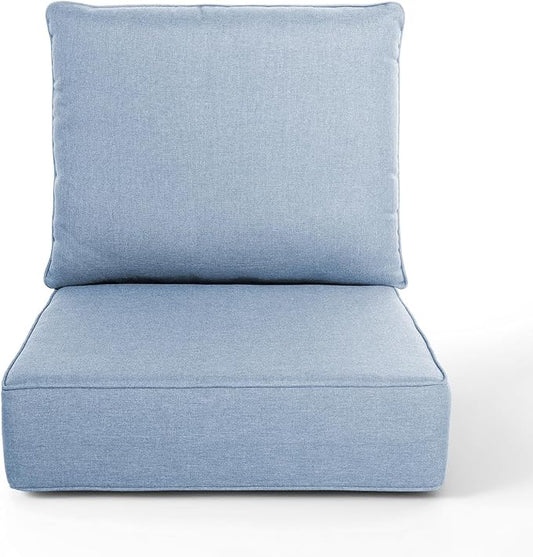 Outdoor Chair Cushions, 6 Inch Thick Patio Seat & Back Cushions Set with Removable Cover, Waterproof Patio Cushions for Outdoor Furniture, 24 x 24 Inch, Baby Blue 1-Set