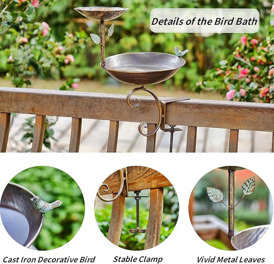2 in 1 Bird Feeders for Outdoors and Bird Baths, Bird Bath for Deck Railing and Outdoor Bird Feeder, Balcony Bird Feeder and Deck Mounted Bird Bath with Heavy Duty Clamp for Garden Porch Backyard