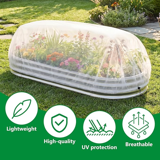 DECOHS Garden Raised Bed Plant Shade Cloth, Non-Woven Raised Bed Sunshade Cover with Drawstring, White Fabric Pest Barrier Screen for 4×2×1FT Garden Beds Vegetable Flower Protection Reduce Sun Burn
