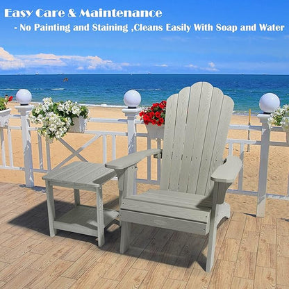 hOmeHua Oversized Adirondack Chair, HIPS Adirondack Chairs Weather Resistant with Cup Holder, Plastic Outdoor Chair for Patio, Backyard Deck, Fire Pit Lawn Porch (Grey)
