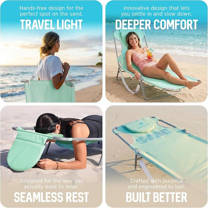 Ostrich the Ladies Comfort Lounger with Chest Support, Foldable and Portable Reclining Outdoor Patio Beach Lawn Camping Pool Tanning Chair, Teal