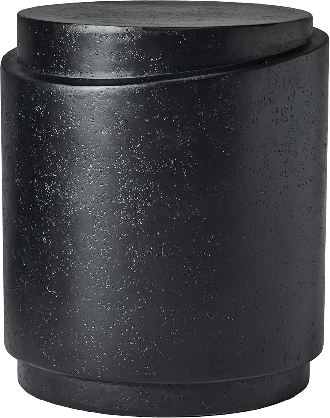 Christopher Knight Home Jarvan 18.7" H Cylindrical MGO Outdoor Side Table, Patio Decorative Small End Table, Round Top Lightweight Concrete Garden Stool for Patio Balcony, No Assembly, Black