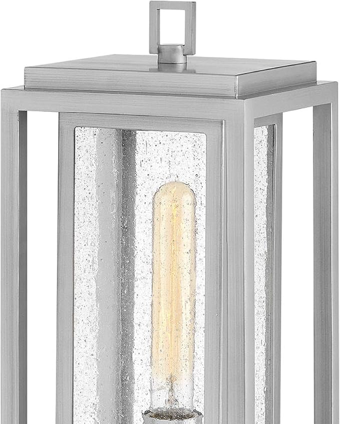 Hinkley Republic Medium Pier Mount Outdoor Lantern 12V - Coastal Elements, Estate Series, 1-Light, Clear Seedy Glass, Composite Material, LV Bulb Included - Satin Nickel Finish