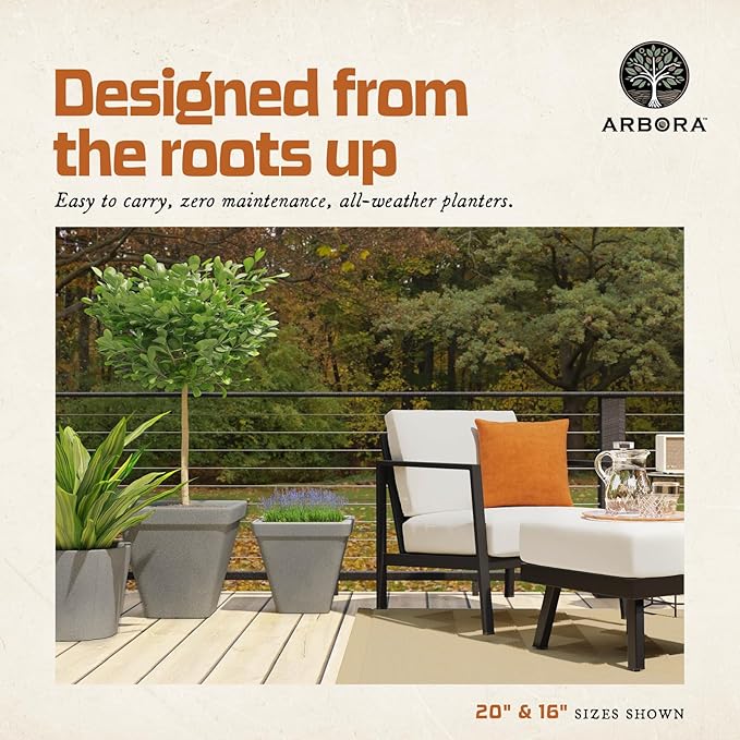 ARBORA 20" Mykonos Square Polyresin Indoor and Outdoor Planter with Stone Blend Concrete Finish - Durable, All Season, Weatherproof, Lightweight, Large Plant Pot for Patio, Garden, Deck, Entryway