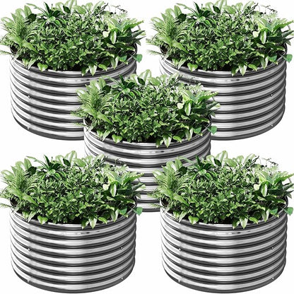 5 Pack 2FT Length Round Galvanized Raised Garden Bed Outdoor,Metal Garden Bed for Vegetables,Steel Raised Beds for Gardening,Above Ground Garden Box for Flower