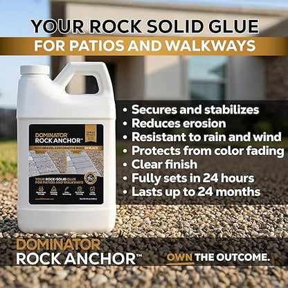 Dominator Rock Anchor 64oz - Rock Glue for Landscaping Gravel & Stone, Ready to Spray, Locks in River Rock, Pea Gravel & Decorative Rock, Prevents Scattering & Washouts, Water-Based