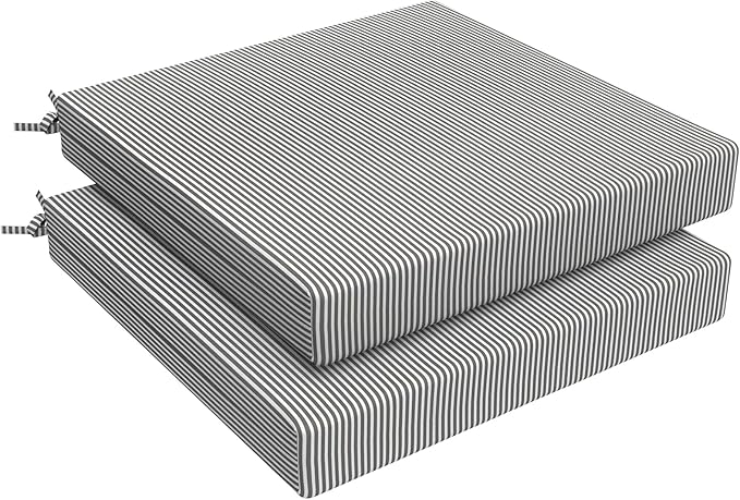LVTXIII Outdoor Seat Cushions Seasonal Replacement Chair Cushions, Patio Chair Pads with Ties for Dining Chairs and Garden Furniture, Square Back, 22"x22"x3", 2 Pack, Strip Grey