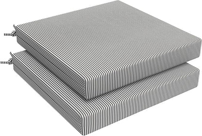 LVTXIII Outdoor Seat Cushions Seasonal Replacement Chair Cushions, Patio Chair Pads with Ties for Dining Chairs and Garden Furniture, Square Back, 22"x22"x3", 2 Pack, Strip Grey