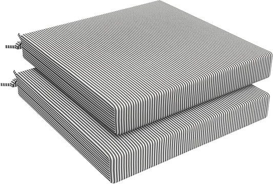 LVTXIII Outdoor Seat Cushions Seasonal Replacement Chair Cushions, Patio Chair Pads with Ties for Dining Chairs and Garden Furniture, Square Back, 22"x22"x3", 2 Pack, Strip Grey