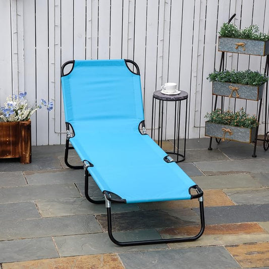 Outsunny Folding Chaise Lounge Chair with 5-Level Back, Sky Blue | Pool Sun Tanning Chairs, Breathable Mesh Seat, Headrest, for Pool, Beach, Yard, Patio, Outside