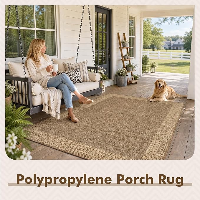 MontVoo-3x5 Outdoor Rug Porch Entryway Rug-Polypropylene Indoor Outdoor Rugs for Entryway Kitchen Balcony Patio, Textured Weave, Durable, Fade-Resistant, Non-Shedding, Modern Neutral Brown