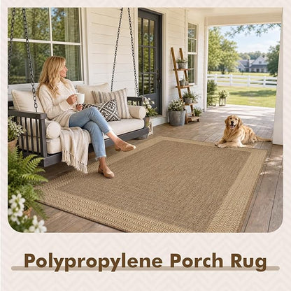 MontVoo-3x5 Outdoor Rug Porch Entryway Rug-Polypropylene Indoor Outdoor Rugs for Entryway Kitchen Balcony Patio, Textured Weave, Durable, Fade-Resistant, Non-Shedding, Modern Neutral Brown