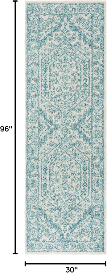 SAFAVIEH Adirondack Collection Runner Rug - 2'6" x 8', Ivory & Teal, Oriental Medallion Design, Non-Shedding & Easy Care, Ideal for High Traffic Areas in Living Room, Bedroom (ADR108G)