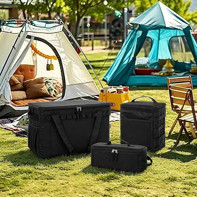 Tactical Camping Storage Bag, Utility Camping Tote Kitchen Organizer Storage Box, Trunk Organizer with Shoulder Strap,Outdoor Garden Tool Bag for Camping, Travel, Picnic (03-black)