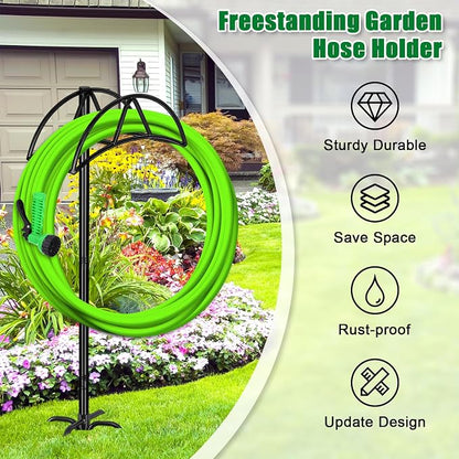 Gtongoko Garden Hose Holder for Outside 47" Heavy Duty Freestanding Water Hose Holder with 5 Stable Spikes Metal Hose Stand Holds Up to 150FT Hose & 49LB Detachable Hose Storage for Yard Lawn Patio