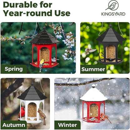 Kingsyard Metal Bird Feeder for Outdoors Hanging, 3 lbs Seed Feeder, Wild Bird Feeders for Garden Cardinal Finch Bluebird, Easy to Fill & Clean, White