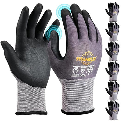 TitanFlex Work Gloves Microfoam Nitrile Coated Men Women-6 Pairs, Safety Warehouse Gloves Mens Working Glove with Grip Heavy Duty, Touchscreen, Seamless Knit Nylon for Automotive, Garden (XX-Large)