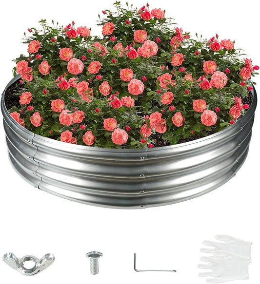 48 Inch Diameter Galvanized Garden Raised Bed/Plant Box/Fire Pit Ring-0.8mm Thick,12 Inch Tall,Crimped Edge and Corner,No Sharpe,Perfect for Plantings (Silver, 48 Dia X 11.5 inches)