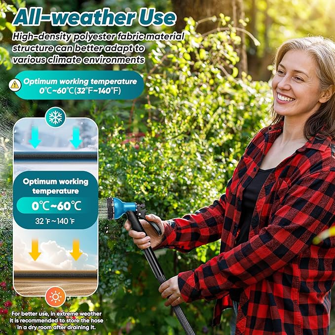 Garden Hose 50FT Non-Expanding, Lightweight Hose With 10-Function Nozzle, Leak-Proof, No-Knot, Easy to Carry, Wear-Resistant, Sturdy 3/4GHT Flexible Water Hose for Yard Garden (Light black)
