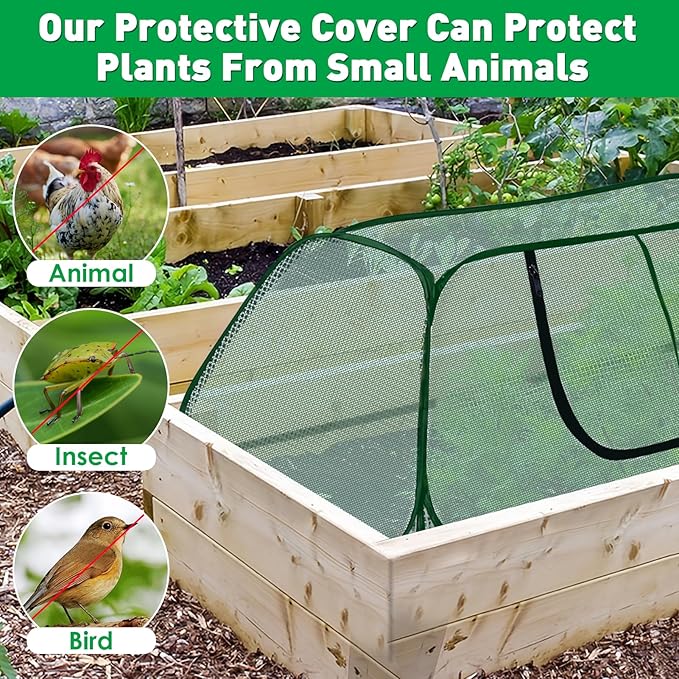 Pop-Up Raised Garden Bed Cover with Zipper Door - 30% Sunblock Garden Netting Crop Cage for Raised Beds, Plant Protector for Vegetables & Seedlings Against Birds, Animals & Insects-45" x 22" x 16"