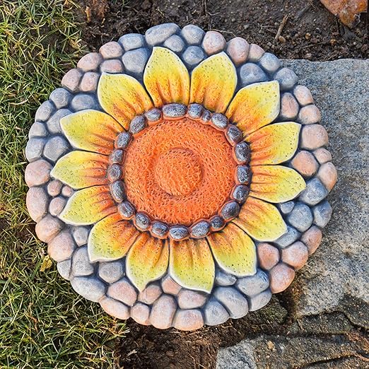 Sunflower Stepping Stones Outdoor Garden - Garden Stepping Stones Pavers for Outside Walkway Garden Stones Garden Stepping Stones Outdoor Decorative Stone for Garden 10 * 10 * 0.75 Inch