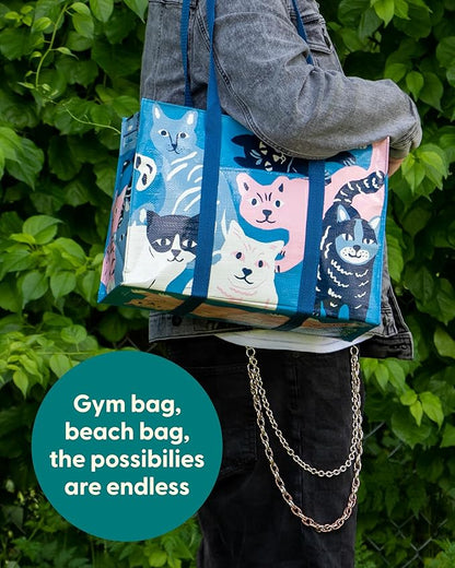 Blue Q Reusable Shoulder Tote Bag – Carry Everywhere Bag with a Hefty Zipper, Durable, Fun Design, 95% Recycled Material