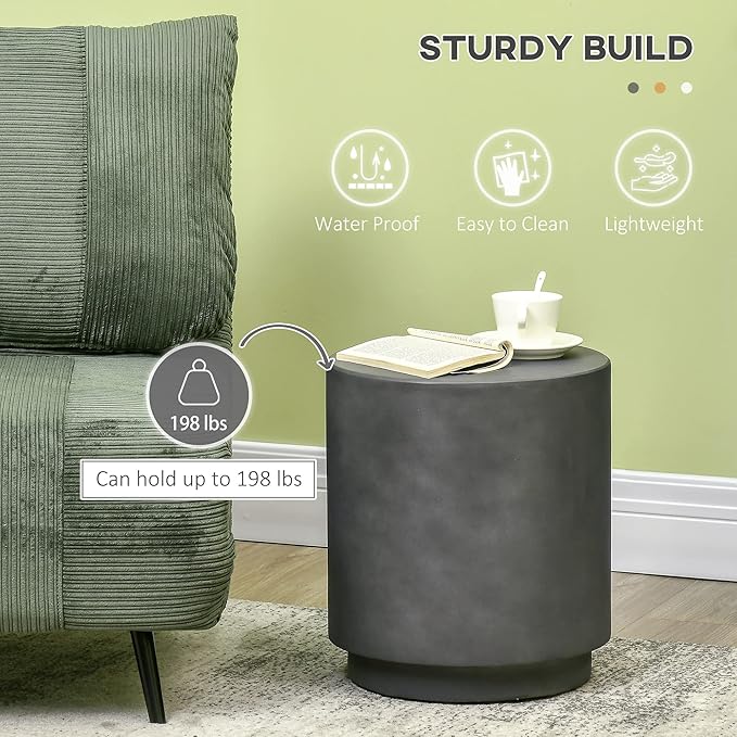 HOMCOM Round Side Table, Lightweight Accent Table with Concrete Finish, End Table with 4 Adjustable Feet for Indoor, Outdoor, Dark Gray