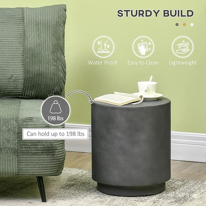HOMCOM Round Side Table, Lightweight Accent Table with Concrete Finish, End Table with 4 Adjustable Feet for Indoor, Outdoor, Dark Gray