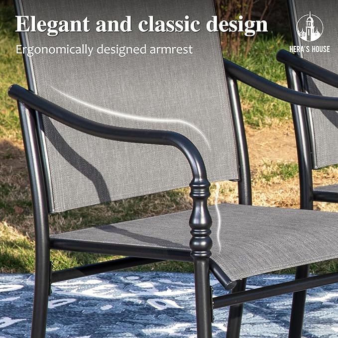 HERA'S HOUSE Patio Dining Chairs Set of 6, Outdoor Textilene Dining Chairs with Armrest, All-Weather Breathable Garden Outdoor Chairs for Lawn Backyard Deck Front Porch