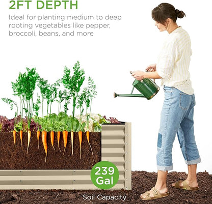 Best Choice Products 8x2x2ft Raised Outdoor Metal Garden Bed, Rectangular Planter Box for Herbs, Flowers, and Deep Root Vegetables w/ 240 Gallon Capacity- Beige