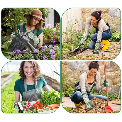 Gardening Gloves for Women, Comfortable Floral Long Sleeve Garden Gloves for Gardening and Outdoor Work, Durable Leather Long Gardening Gloves, Great Gift Ideas for Ladies, Green Print (Large)