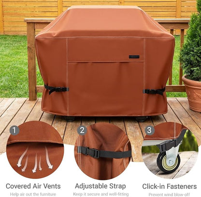 NettyPro Grill Cover for Outdoor Grill 60 inch Waterproof Heavy Duty Gas BBQ Cover for Outside Weber, Char-Broil, Brinkmann, Jenn Air, Nexgrill 3-4 Burners Barbecue, Brown