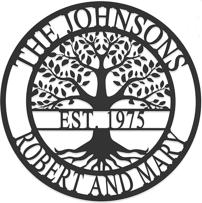 Established Family Tree Metal Sign – Custom Last Name Wall Decor for Home, Established Family Name Sign, Personalized Home Tree Wall Art (12")