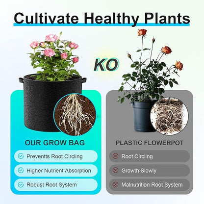 Land Guard 4-Pack Fabric Grow Bags 25 Gallon, Thickened Nonwoven Garden Pots, Growing Bags with Handles, Black