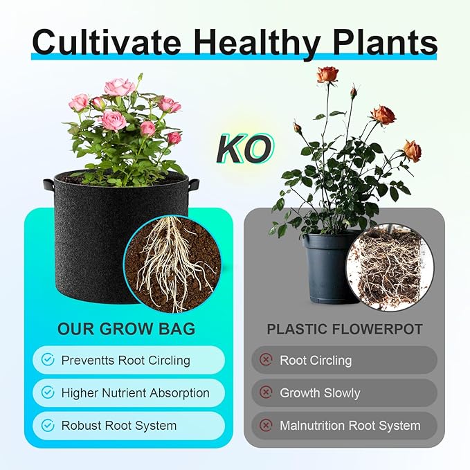 Land Guard 4-Pack Fabric Grow Bags 15 Gallon, Thickened Nonwoven Garden Pots, Growing Bags with Handles, Black