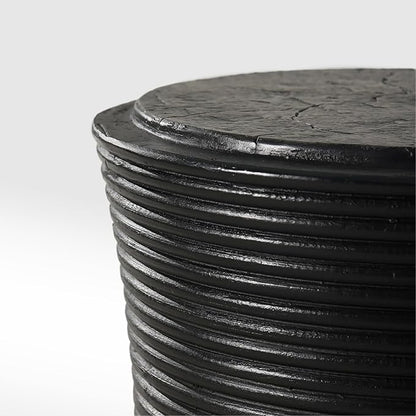 SUNBURY Outdoor Concrete Side Table, 14" W Hourglass Shaped Outdoor Side Table for Patio, Outside Accent Table Garden Stool, Modern End Table w Faux Natural Slate Rock for Porch, Sunroom, Deck