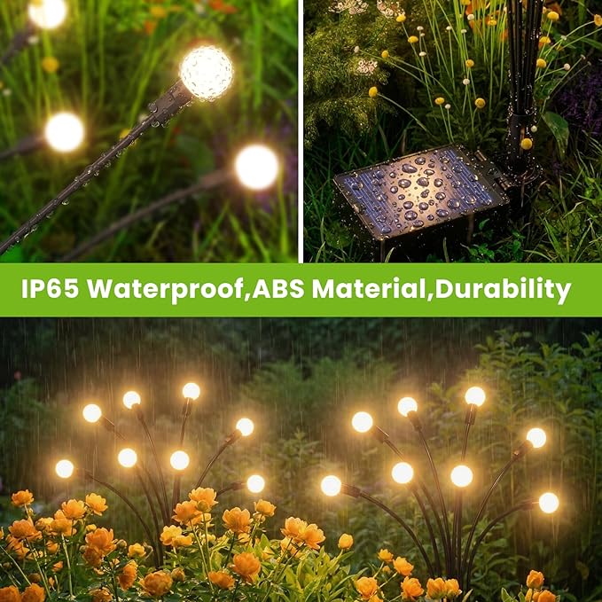 Solar Lights Outdoor(4 Pack,32 LEDs),Solar Lights Outdoor Waterproof for Garden Decor,4 Modes Firefly Light for Outdoor Decor,Big Bulb High Lumens Patio Decor,Sway by Wind,Gardening Gifts for Women