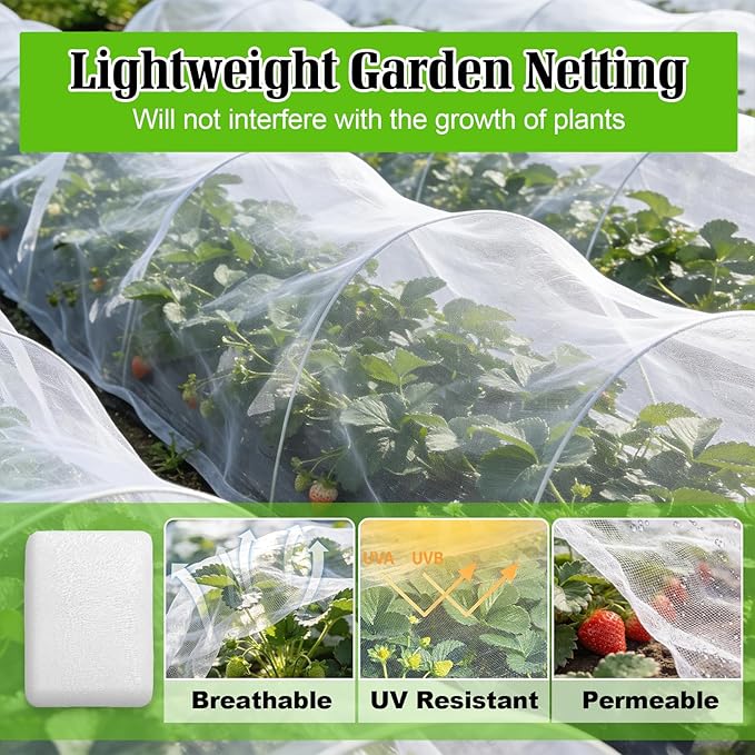 13'x32.8' Garden Netting for Strawberry Plants HDPE Fine Strawberry Bird Netting for Raised Bed Row Cover Screen Mesh Net for Fruit Tree Vegetable Flowers Large Area Garden Protection