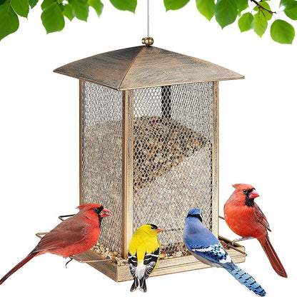 Bird Feeder, Heavy Duty Metal Bird Feeders for Outdoor Hanging, Wild Birdfeeder with Lid Buckle for Garden Yard Outside Backyard, 6LB Large Capacity