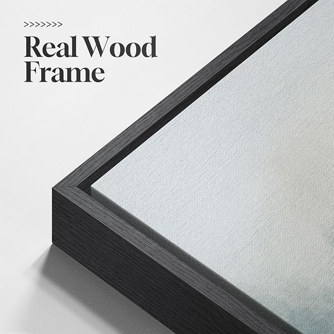 Framed Abstract Landscape Wall Art, 3 Piece Blue Watercolor Canvas Prints Paintings Artwork for Walls, Misty Lake Mountain Nature Pictures for Living Room Dining Room Bedroom Wall Decor 16x24 In