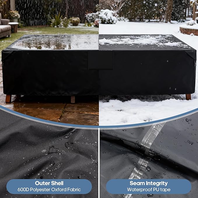 DUMOS Patio Furniture Cover Rectangular Heavy Duty 600D Waterproof UV Resistant Outdoor Sofa Couch Sectional Cover for Deck Table Chairs Backyard Dining Sets, 126"L x 63"W x 28"H, Black